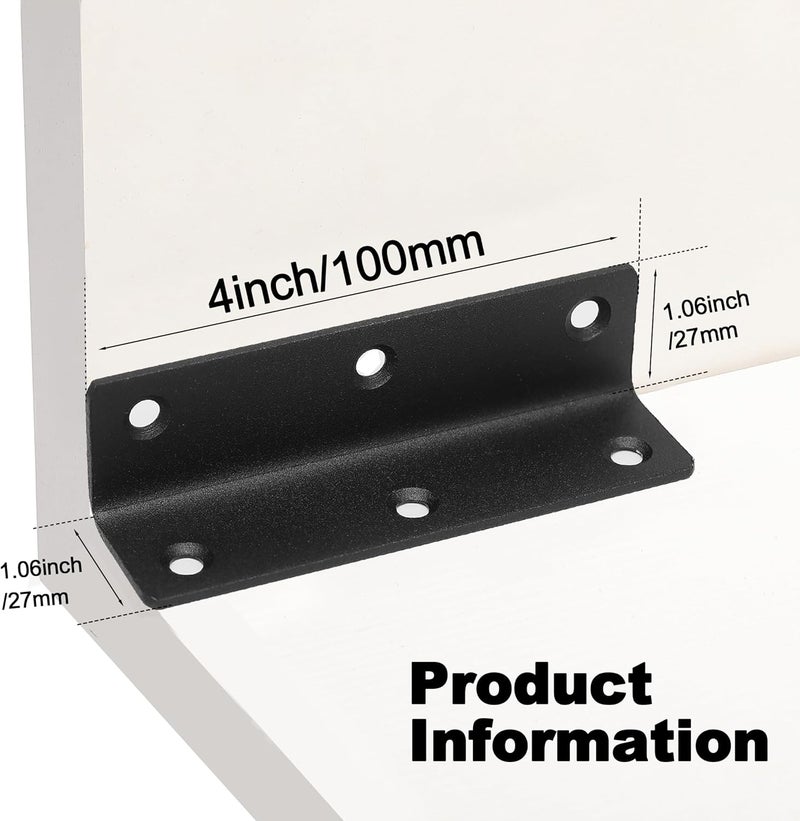 Redunest L Bracket, Heavy Duty Corner Brace, 10 Pack 4" Metal Shelf Bracket Angle Bracket for Shelves, Black L Brackets for Wood - Image 2